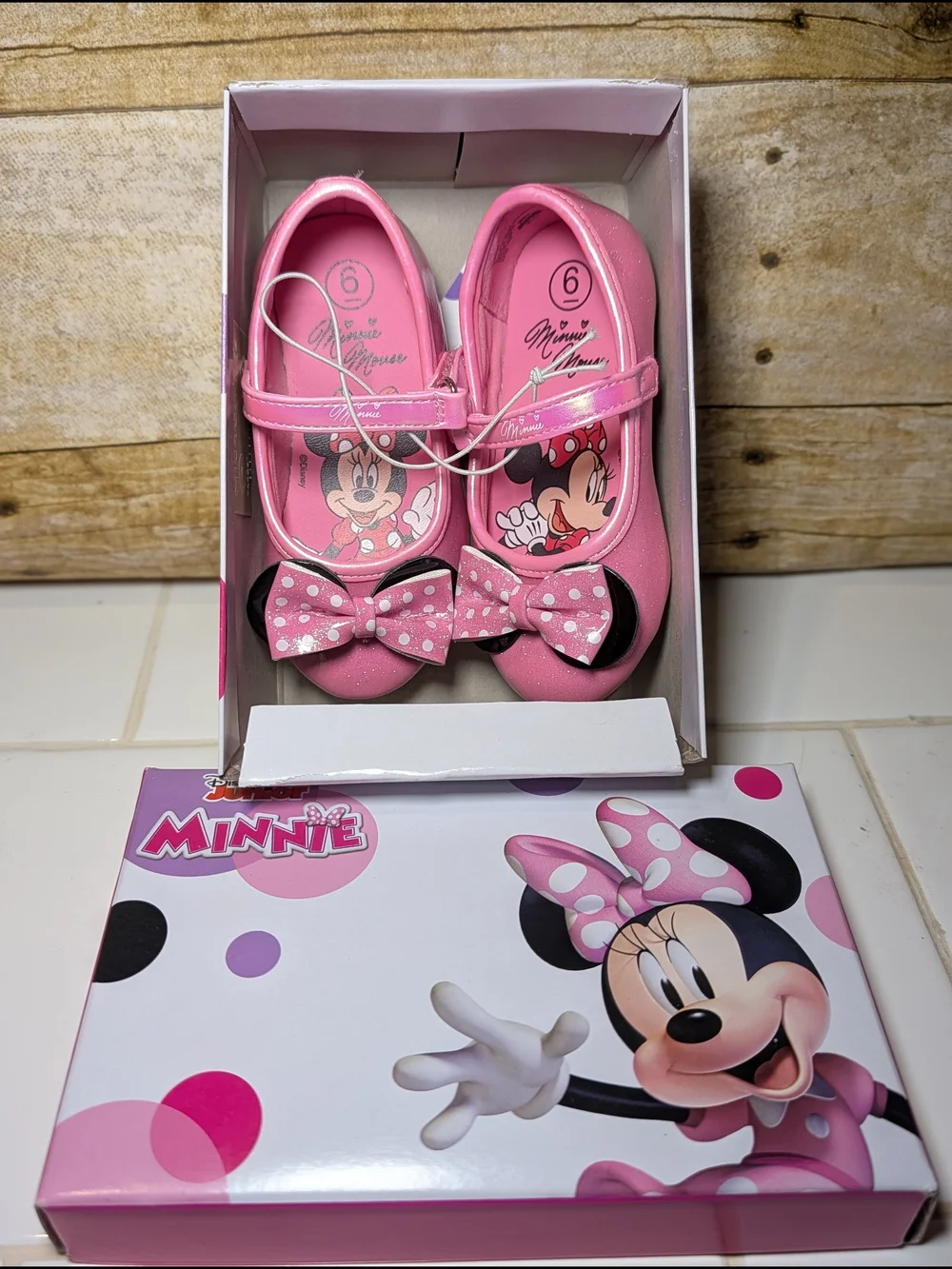 Disney Minnie Mouse Pink Glitter Bow Mary Jane Shoes